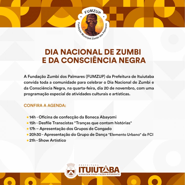 Dia Nacional de Zumbi e da Consciência Negra será celebrado com programação cultural